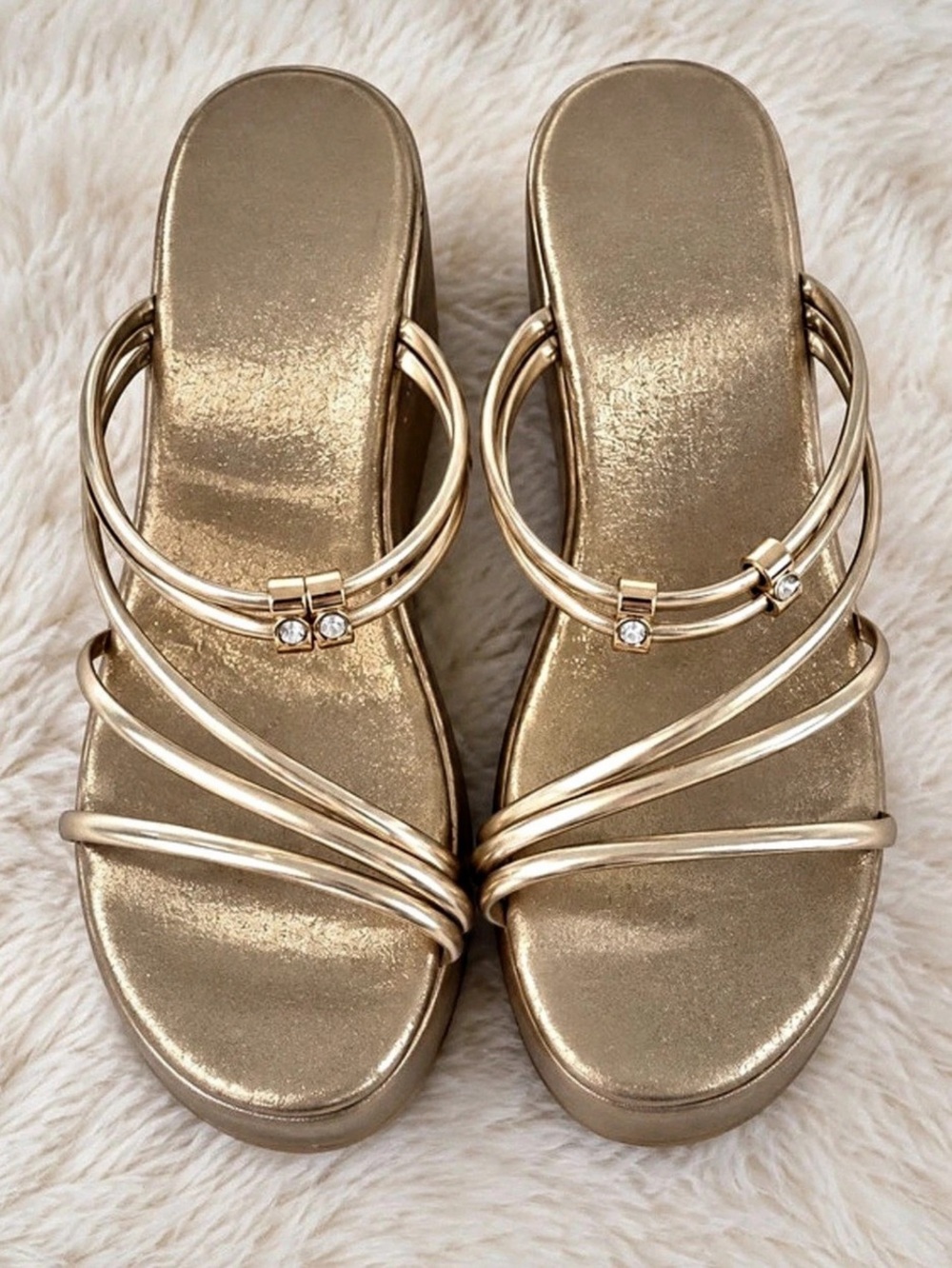 Gold Strappy Sandals Like New